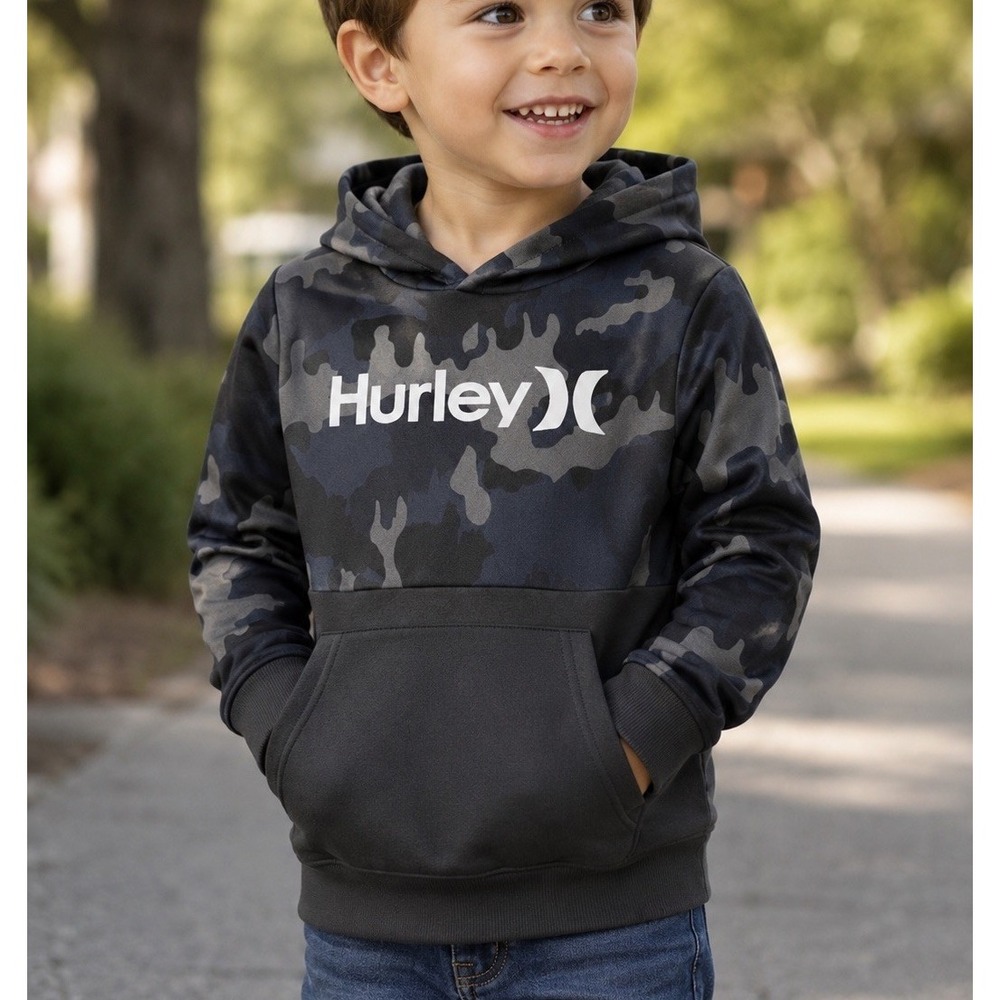 Hurley Boys Size 4 H2O-Dri Camo Pullover Hoodie Gray Black 884984-G33 NWT